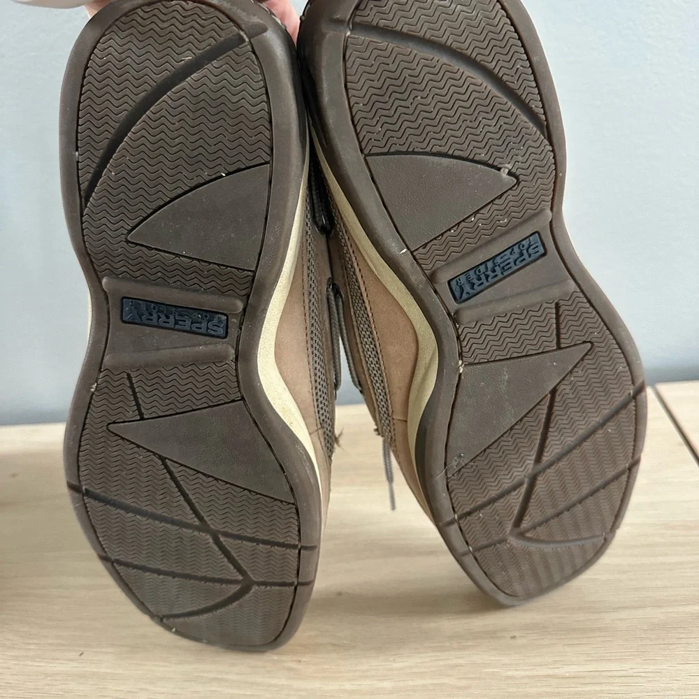 Sperry Men’s Suede Boat Shoes in Light Beige with Tan Trim